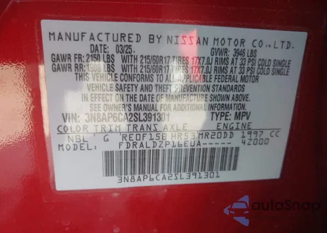 2025 Nissan Kicks Sv Fwd z USA, uszkodzony, nr VIN 3N8AP6CA2SL391301